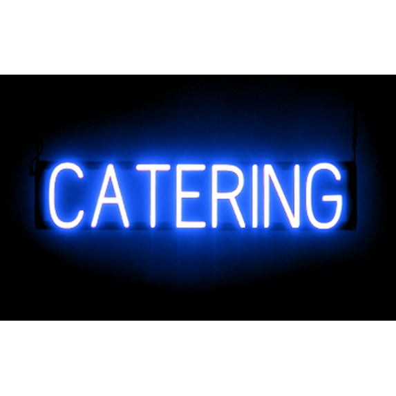 SpellBrite CATERING LED Sign for Business. 29.3" x 6.3" Blue CATERING Sign Has Neon Sign Look With Energy Efficient LED Light Source. Visible from 500+ Feet, 8 Animation Settings.