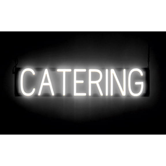 SpellBrite CATERING LED Sign for Business. 29.3" x 6.3" White CATERING Sign Has Neon Sign Look With Energy Efficient LED Light Source. Visible from 500+ Feet, 8 Animation Settings.