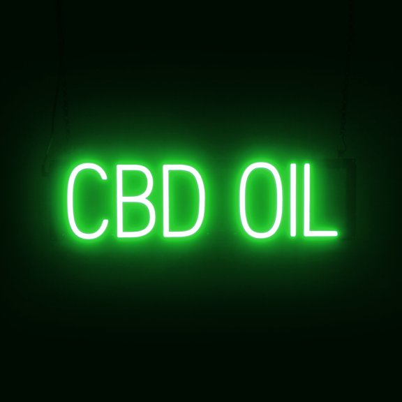 SpellBrite CBD OIL LED Sign for Business. 23.4" x 6.3" Green CBD OIL Sign Has Neon Sign Look With Energy Efficient LED Light Source. Visible from 500+ Feet, 8 Animation Settings.