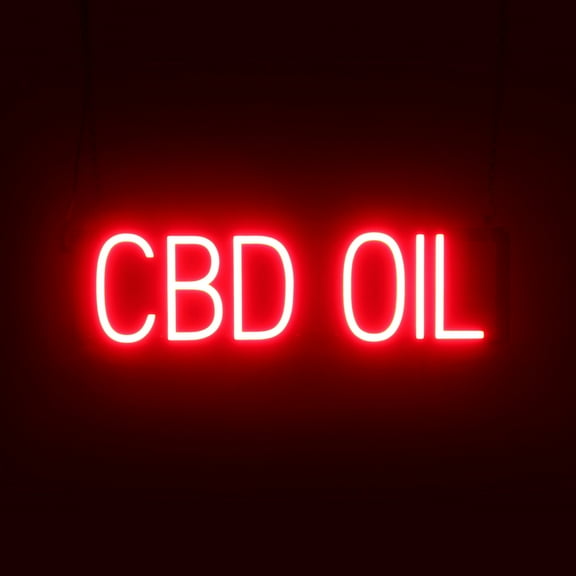 SpellBrite CBD OIL LED Sign for Business. 23.4" x 6.3" Red CBD OIL Sign Has Neon Sign Look With Energy Efficient LED Light Source. Visible from 500+ Feet, 8 Animation Settings.
