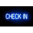 thumbnail image 1 of SpellBrite CHECK IN LED Sign for Business. 27.3" x 6.3" Blue CHECK IN Sign Has Neon Sign Look With Energy Efficient LED Light Source. Visible from 500+ Feet, 8 Animation Settings., 1 of 4