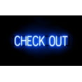 thumbnail image 1 of SpellBrite CHECK OUT LED Sign for Business. 33.7" x 6.3" Blue CHECK OUT Sign Has Neon Sign Look With Energy Efficient LED Light Source. Visible from 500+ Feet, 8 Animation Settings., 1 of 4