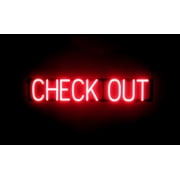 SpellBrite CHECK OUT LED Sign for Business. 33.7 x 6.3 Red CHECK OUT Sign Has Neon Sign Look With Energy Efficient LED Light Source. Visible from 500+ Feet, 8 Animation Settings.