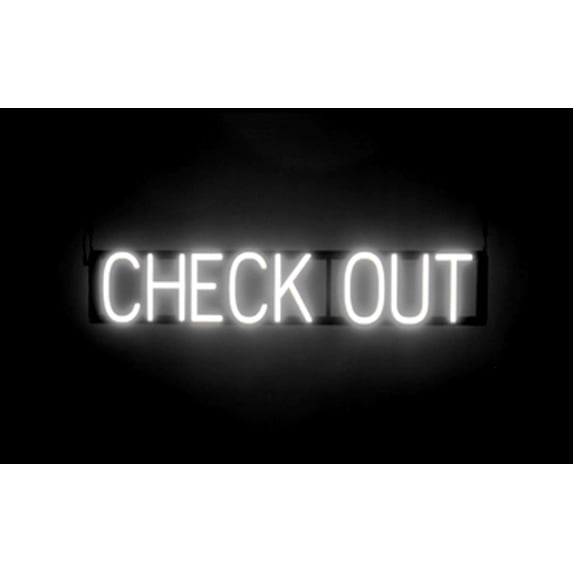 SpellBrite CHECK OUT LED Sign for Business. 33.7" x 6.3" White CHECK OUT Sign Has Neon Sign Look With Energy Efficient LED Light Source. Visible from 500+ Feet, 8 Animation Settings.