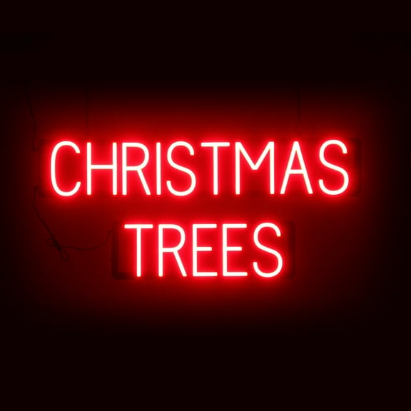 SpellBrite CHRISTMAS TREES LED Sign for Business. 34.3" x 15" Red CHRISTMAS TREES Sign Has Neon Sign Look With Energy Efficient LED Light Source. Visible from 500+ Feet, 8 Animation Settings.