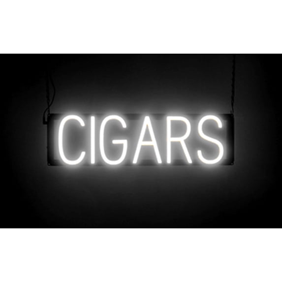 SpellBrite CIGARS LED Sign for Business. 22.3" x 6.3" White CIGARS Sign Has Neon Sign Look With Energy Efficient LED Light Source. Visible from 500+ Feet, 8 Animation Settings.