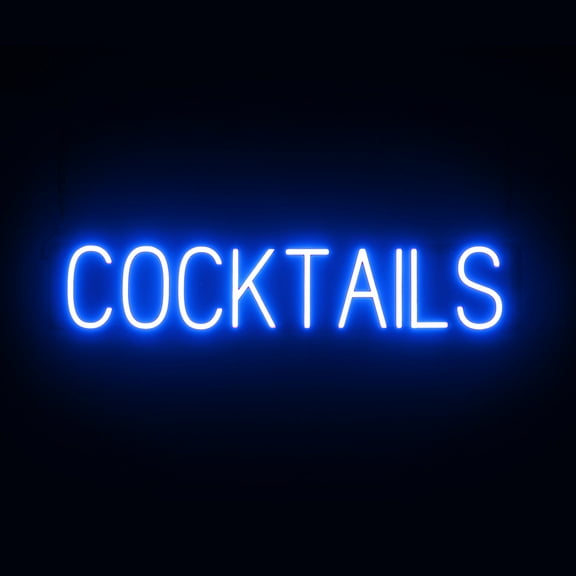 SpellBrite COCKTAILS LED Sign for Business. 33.1" x 6.3" Blue COCKTAILS Sign Has Neon Sign Look With Energy Efficient LED Light Source. Visible from 500+ Feet, 8 Animation Settings.