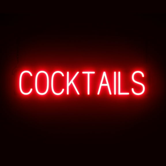 SpellBrite COCKTAILS LED Sign for Business. 33.1" x 6.3" Red COCKTAILS Sign Has Neon Sign Look With Energy Efficient LED Light Source. Visible from 500+ Feet, 8 Animation Settings.