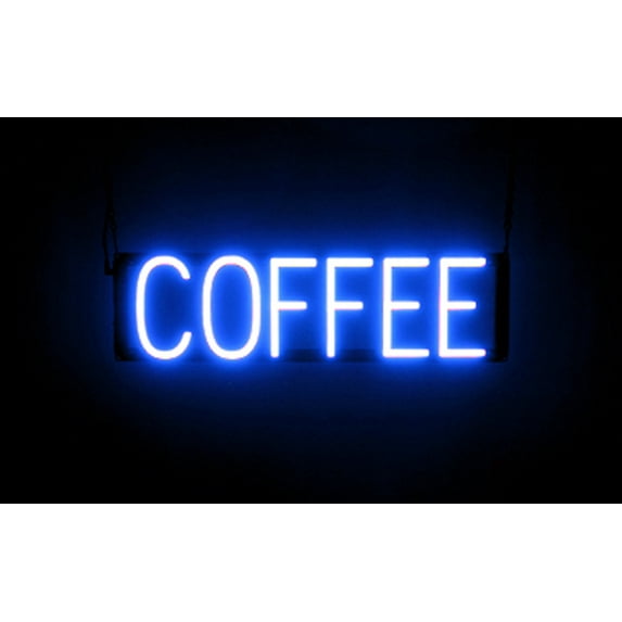 SpellBrite COFFEE LED Sign for Business. 22.7" x 6.3" Blue COFFEE Sign Has Neon Sign Look With Energy Efficient LED Light Source. Visible from 500+ Feet, 8 Animation Settings.