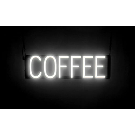 SpellBrite COFFEE LED Sign for Business. 22.7" x 6.3" White COFFEE Sign Has Neon Sign Look With Energy Efficient LED Light Source. Visible from 500+ Feet, 8 Animation Settings.