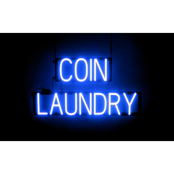SpellBrite COIN LAUNDRY LED Sign for Business. 28.4" x 15.0" Blue COIN LAUNDRY Sign Has Neon Sign Look With Energy Efficient LED Light Source. Visible from 500+ Feet, 8 Animation Settings.
