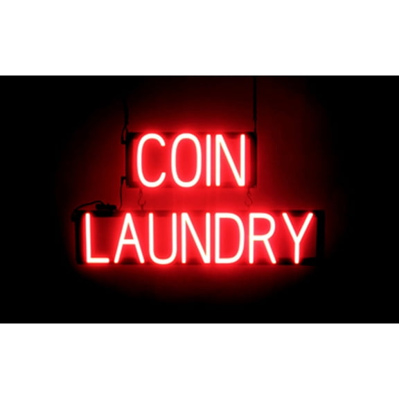 SpellBrite COIN LAUNDRY LED Sign for Business. 28.4" x 15.0" Red COIN LAUNDRY Sign Has Neon Sign Look With Energy Efficient LED Light Source. Visible from 500+ Feet, 8 Animation Settings.