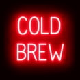 thumbnail image 1 of SpellBrite COLD BREW LED Sign for Business. 18.2" x 15.0" Red COLD BREW Sign Has Neon Sign Look With Energy Efficient LED Light Source. Visible from 500+ Feet, 8 Animation Settings., 1 of 4