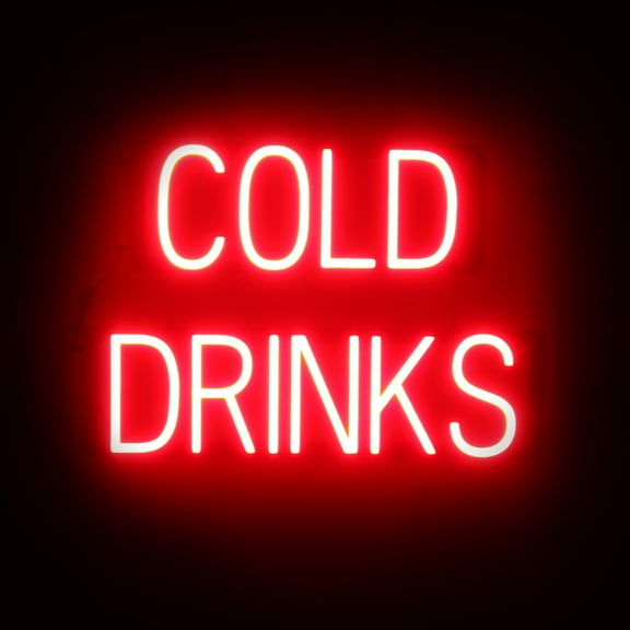 SpellBrite COLD DRINKS LED Sign for Business. 21.9" x 15.0" Red COLD DRINKS Sign Has Neon Sign Look With Energy Efficient LED Light Source. Visible from 500+ Feet, 8 Animation Settings.