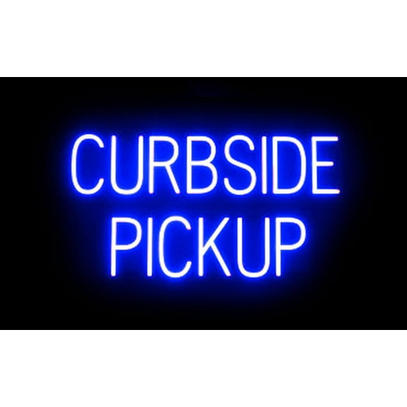 SpellBrite CURBSIDE PICKUP LED Sign for Business. 30.1" x 15.0" Blue CURBSIDE PICKUP Sign Has Neon Sign Look With Energy Efficient LED Light Source. Visible from 500+ Feet, 8 Animation Settings.