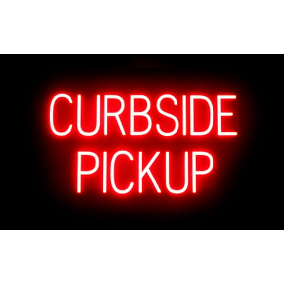 SpellBrite CURBSIDE PICKUP LED Sign for Business. 30.1" x 15.0" Red CURBSIDE PICKUP Sign Has Neon Sign Look With Energy Efficient LED Light Source. Visible from 500+ Feet, 8 Animation Settings.