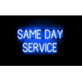 thumbnail image 1 of SpellBrite SAME DAY SERVICE LED Sign for Business. 31.9" x 15.0" Blue SAME DAY SERVICE Sign Has Neon Sign Look With Energy Efficient LED Light Source. Visible from 500+ Feet, 8 Animation Settings., 1 of 4