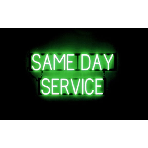 SpellBrite SAME DAY SERVICE LED Sign for Business. 31.9" x 15.0" Green SAME DAY SERVICE Sign Has Neon Sign Look With Energy Efficient LED Light Source. Visible from 500+ Feet, 8 Animation Settings.