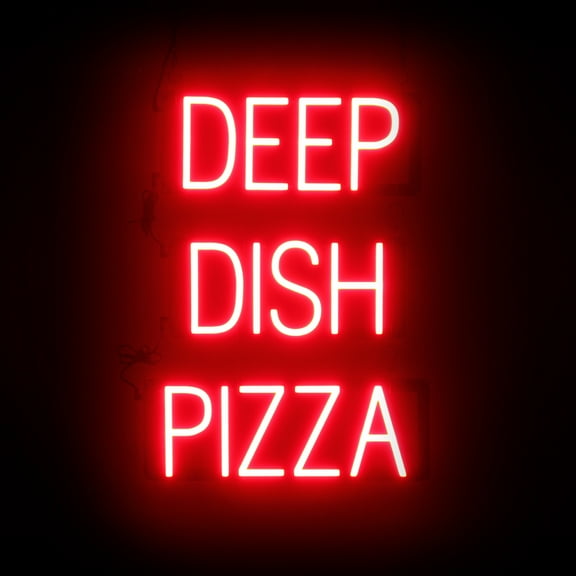 SpellBrite DEEP DISH PIZZA LED Sign for Business. 17.6" x 23.8" Red DEEP DISH PIZZA Sign Has Neon Sign Look With Energy Efficient LED Light Source. Visible from 500+ Feet, 8 Animation Settings.