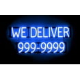 thumbnail image 1 of SpellBrite WE DELIVER 7 DIGIT PHONE NUMBER LED Sign for Business. 35.3" x 15.0" Blue WE DELIVER 7 DIGIT PHONE NUMBER Sign Has Neon Sign Look, LED Light Source. Visible from 500+ Feet, 8 Animations., 1 of 4
