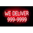 thumbnail image 1 of SpellBrite WE DELIVER 7 DIGIT PHONE NUMBER LED Sign for Business. 35.3" x 15.0" Red WE DELIVER 7 DIGIT PHONE NUMBER Sign Has Neon Sign Look, LED Light Source. Visible from 500+ Feet, 8 Animations., 1 of 4