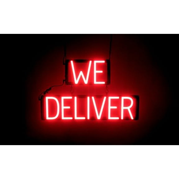 SpellBrite WE DELIVER LED Sign for Business. 24.0" x 15.0" Red WE DELIVER Sign Has Neon Sign Look With Energy Efficient LED Light Source. Visible from 500+ Feet, 8 Animation Settings.