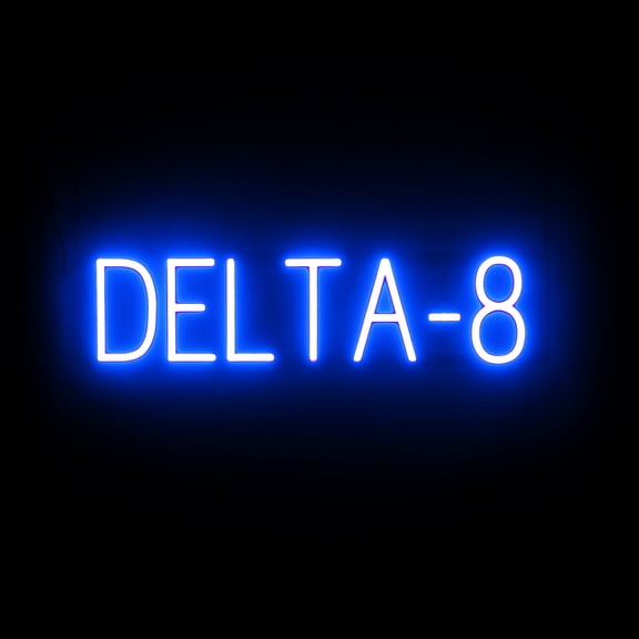SpellBrite DELTA-8 LED Sign for Business. 25.9" x 6.3" Blue DELTA-8 Sign Has Neon Sign Look With Energy Efficient LED Light Source. Visible from 500+ Feet, 8 Animation Settings.