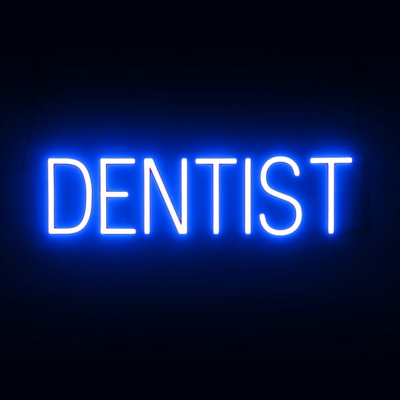 SpellBrite DENTIST LED Sign for Business. 25.0" x 6.3" Blue DENTIST Sign Has Neon Sign Look With Energy Efficient LED Light Source. Visible from 500+ Feet, 8 Animation Settings.