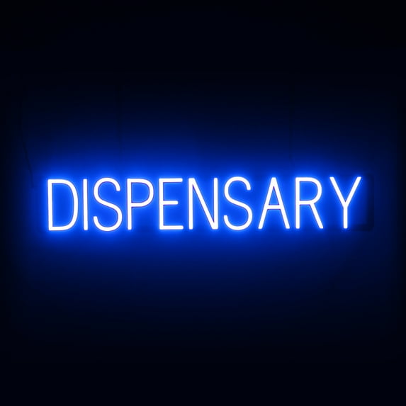 SpellBrite DISPENSARY LED Sign for Business. 36.7" x 6.3" Blue DISPENSARY Sign Has Neon Sign Look With Energy Efficient LED Light Source. Visible from 500+ Feet, 8 Animation Settings.