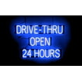 thumbnail image 1 of SpellBrite DRIVE-THRU OPEN 24 HOURS LED Sign for Business. 35.1" x 23.8" Blue DRIVE-THRU OPEN 24 HOURS Sign Has Neon Sign Look, LED Light Source. Visible from 500+ Feet, 8 Animations., 1 of 4