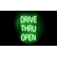 thumbnail image 1 of SpellBrite DRIVE THRU OPEN LED Sign for Business. 18.0" x 23.8" Green DRIVE THRU OPEN Sign Has Neon Sign Look With Energy Efficient LED Light Source. Visible from 500+ Feet, 8 Animation Settings., 1 of 4