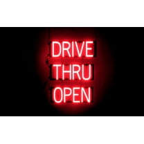 SpellBrite DRIVE THRU OPEN LED Sign for Business. 18.0" x 23.8" Red DRIVE THRU OPEN Sign Has Neon Sign Look With Energy Efficient LED Light Source. Visible from 500 Feet, 8 Animation Settings.