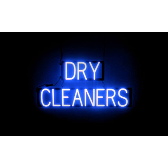 SpellBrite DRY CLEANERS LED Sign for Business. 30.8" x 15.0" Blue DRY CLEANERS Sign Has Neon Sign Look With Energy Efficient LED Light Source. Visible from 500+ Feet, 8 Animation Settings.