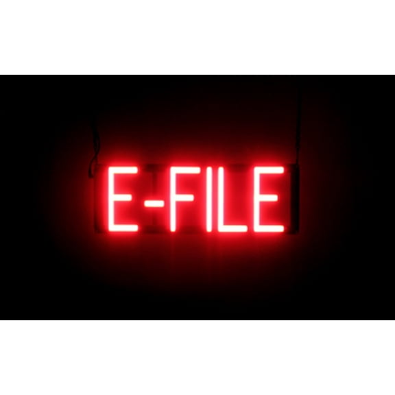SpellBrite E-FILE LED Sign for Business. 20.1" x 6.3" Red E-FILE Sign Has Neon Sign Look With Energy Efficient LED Light Source. Visible from 500+ Feet, 8 Animation Settings.