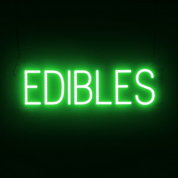 SpellBrite EDIBLES LED Sign for Business. 23.8" x 6.3" Green EDIBLES Sign Has Neon Sign Look With Energy Efficient LED Light Source. Visible from 500+ Feet, 8 Animation Settings.