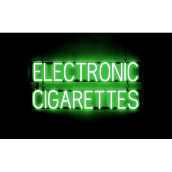 SpellBrite ELECTRONIC CIGARETTES LED Sign for Business. 36.0" x 15.0" Green ELECTRONIC CIGARETTES Sign Has Neon Sign Look With Energy Efficient LED Light Source. Visible from 500+ Feet, 8 Animations.