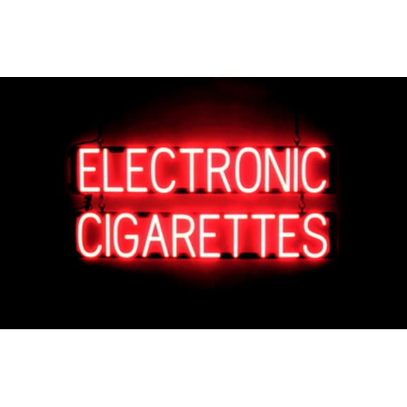 SpellBrite ELECTRONIC CIGARETTES LED Sign for Business. 36.0" x 15.0" Red ELECTRONIC CIGARETTES Sign Has Neon Sign Look With Energy Efficient LED Light Source. Visible from 500+ Feet, 8 Animations.