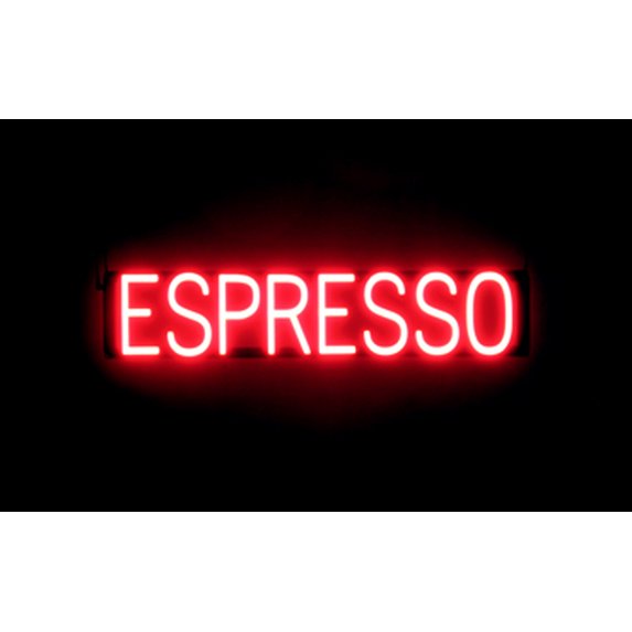 SpellBrite ESPRESSO LED Sign for Business. 30.7" x 6.3" Red ESPRESSO Sign Has Neon Sign Look With Energy Efficient LED Light Source. Visible from 500+ Feet, 8 Animation Settings.
