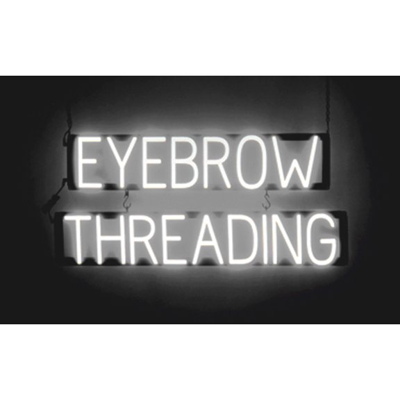 SpellBrite EYEBROW THREADING LED Sign for Business. 33.0" x 15.0" White EYEBROW THREADING Sign Has Neon Sign Look With Energy Efficient LED Light Source. Visible from 500+ Feet, 8 Animation Settings.