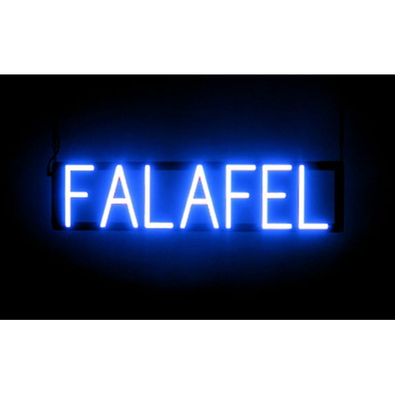 SpellBrite FALAFEL LED Sign for Business. 26.3" x 6.3" Blue FALAFEL Sign Has Neon Sign Look With Energy Efficient LED Light Source. Visible from 500+ Feet, 8 Animation Settings.