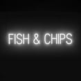 thumbnail image 1 of SpellBrite FISH & CHIPS LED Sign for Business. 37.8" x 6.3" White FISH & CHIPS Sign Has Neon Sign Look With Energy Efficient LED Light Source. Visible from 500+ Feet, 8 Animation Settings., 1 of 4