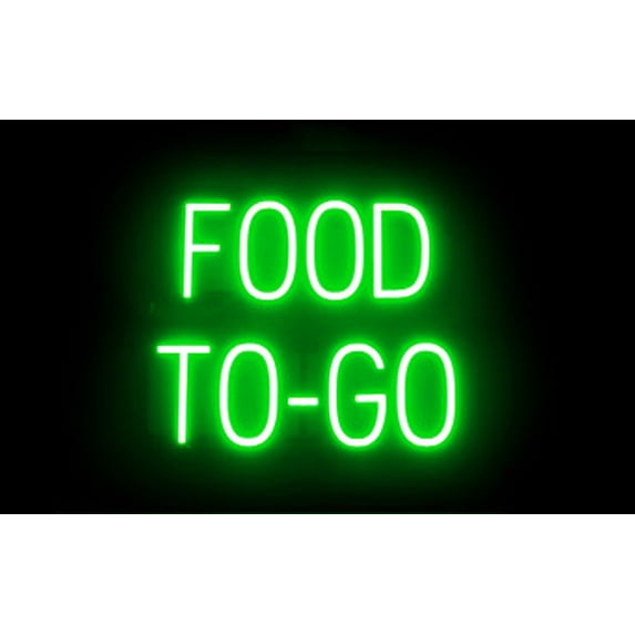 SpellBrite FOOD TO-GO LED Sign for Business. 19.8" x 15.0" Green FOOD TO-GO Sign Has Neon Sign Look With Energy Efficient LED Light Source. Visible from 500+ Feet, 8 Animation Settings.