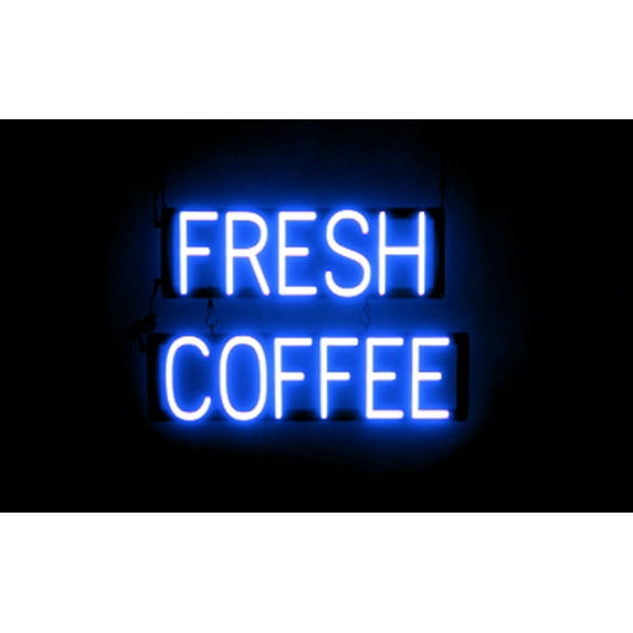 SpellBrite FRESH COFFEE LED Sign for Business. 22.7" x 15.0" Blue FRESH COFFEE Sign Has Neon Sign Look With Energy Efficient LED Light Source. Visible from 500+ Feet, 8 Animation Settings.
