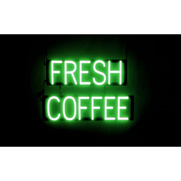 SpellBrite FRESH COFFEE LED Sign for Business. 22.7" x 15.0" Green FRESH COFFEE Sign Has Neon Sign Look With Energy Efficient LED Light Source. Visible from 500+ Feet, 8 Animation Settings.