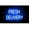 thumbnail image 1 of SpellBrite FRESH DELIVERY LED Sign for Business. 28.4" x 15.0" Blue FRESH DELIVERY Sign Has Neon Sign Look With Energy Efficient LED Light Source. Visible from 500+ Feet, 8 Animation Settings., 1 of 4