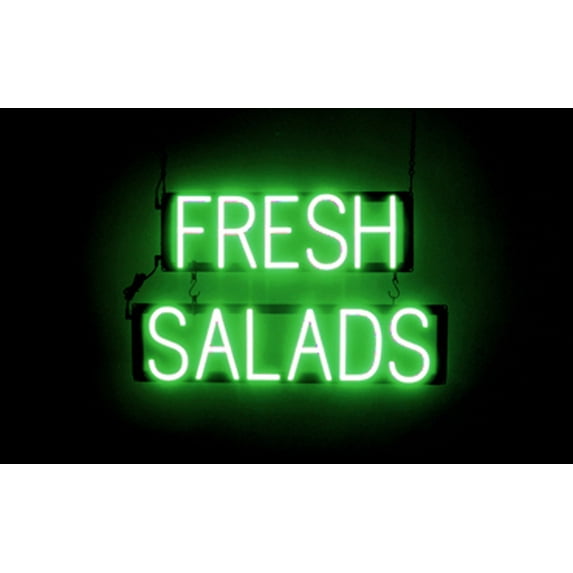 SpellBrite FRESH SALADS LED Sign for Business. 24.1" x 15.0" Green FRESH SALADS Sign Has Neon Sign Look With Energy Efficient LED Light Source. Visible from 500+ Feet, 8 Animation Settings.