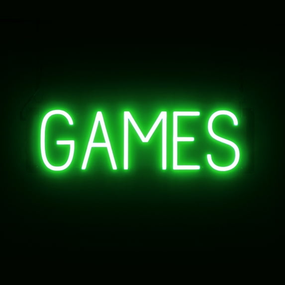 SpellBrite GAMES LED Sign for Business. 21.7" x 6.3" Green GAMES Sign Has Neon Sign Look With Energy Efficient LED Light Source. Visible from 500+ Feet, 8 Animation Settings.