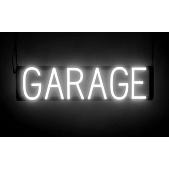 SpellBrite GARAGE LED Sign for Business. 24.1" x 6.3" White GARAGE Sign Has Neon Sign Look With Energy Efficient LED Light Source. Visible from 500+ Feet, 8 Animation Settings.