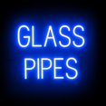 thumbnail image 1 of SpellBrite GLASS PIPES LED Sign for Business. 20.7" x 15.0" Blue GLASS PIPES Sign Has Neon Sign Look With Energy Efficient LED Light Source. Visible from 500+ Feet, 8 Animation Settings., 1 of 4