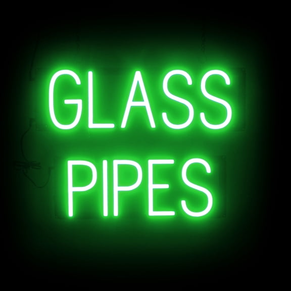 SpellBrite GLASS PIPES LED Sign for Business. 20.7" x 15.0" Green GLASS PIPES Sign Has Neon Sign Look With Energy Efficient LED Light Source. Visible from 500+ Feet, 8 Animation Settings.